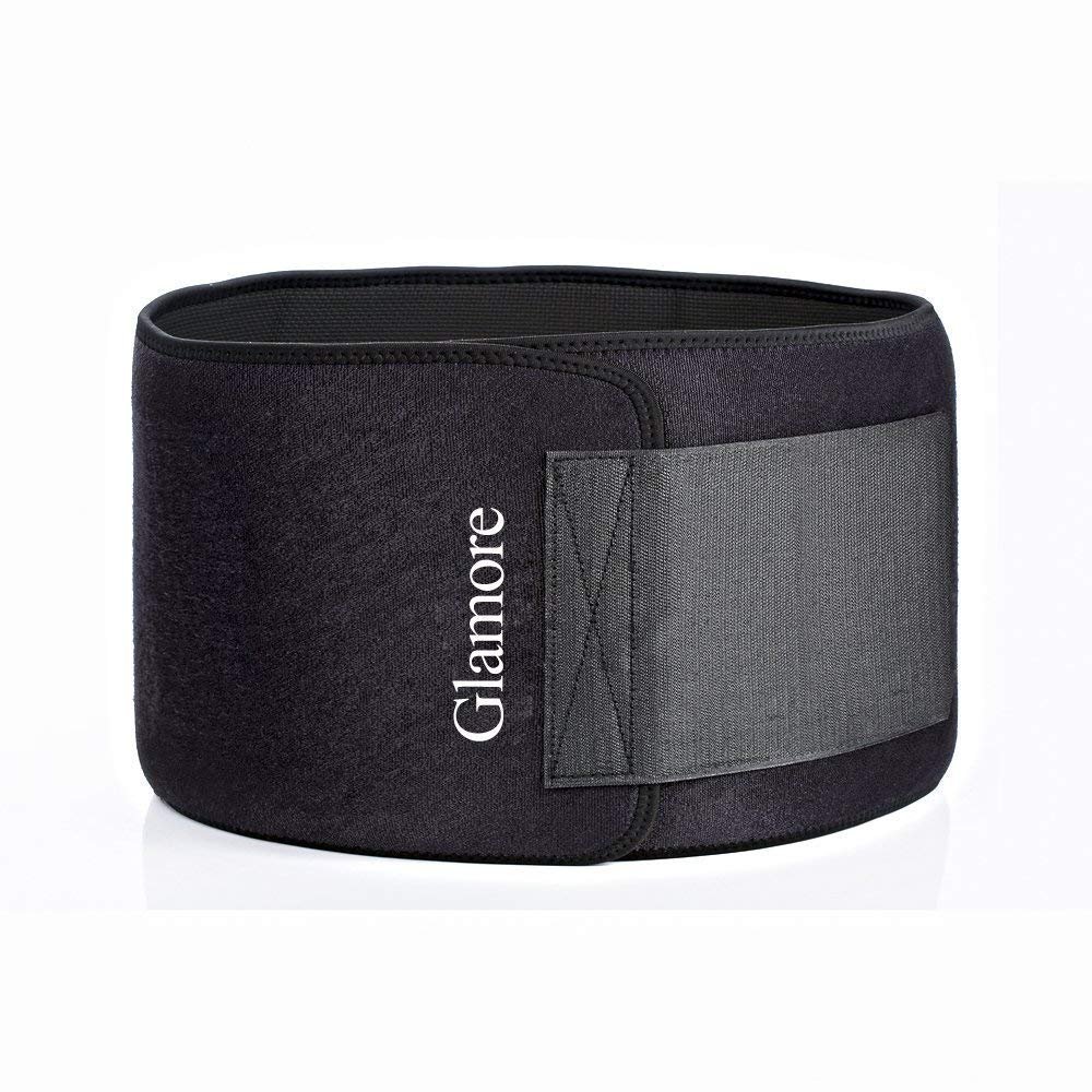 Glamore Waist Trimmer, Abdominal Fitness Workout Slimming Sweat Belt Fully Adjustable Impact Resistant Exercise Waist Trainer belts for Men and Women, Black