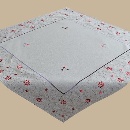 Tischdecke Grau 85 X 85 Cm Hellgrau Rot Stickerei