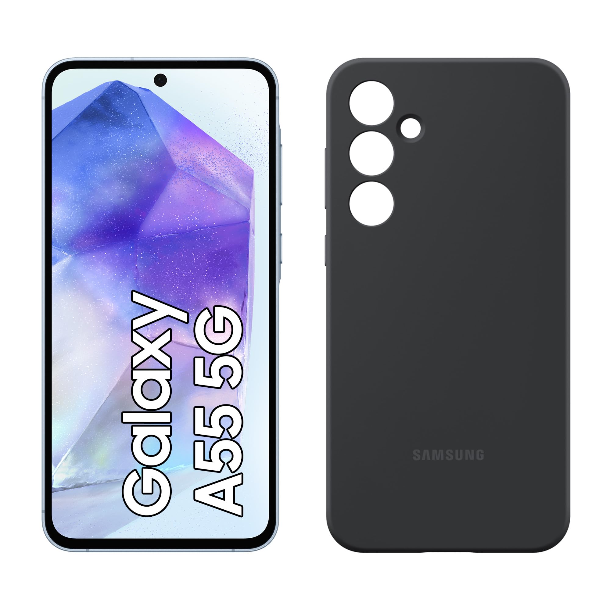 Samsung Galaxy A55 5G Smartphone, Android Mobile Phone without Contract, 256 GB / 8 GB RAM, 2 Days Battery Life, 50 MP Camera, Awesome Navy + Silicone Case, Black