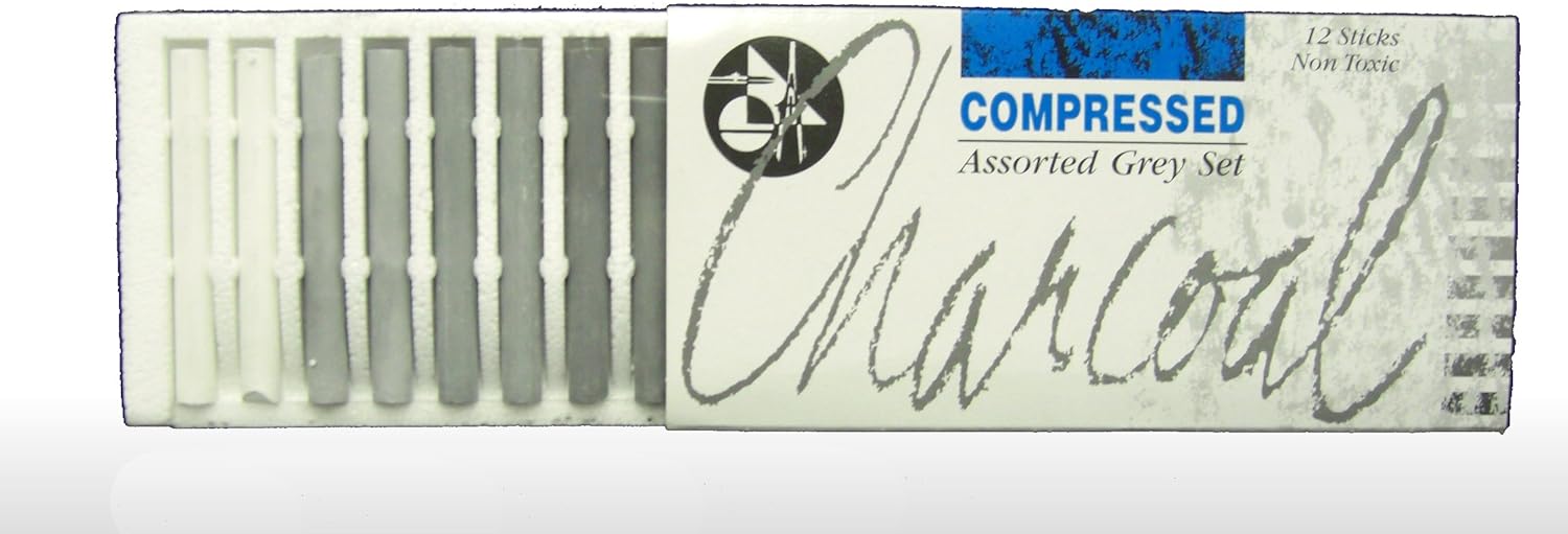 Jakar 7623 Assorted Greys Compressed Charcoal Stick (Pack of 12) BigaMart