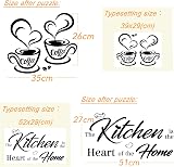 BETESSIN Black Kitchen Wall Art Stickers 'Heart of Home' & Coffee Cups Decals view 2