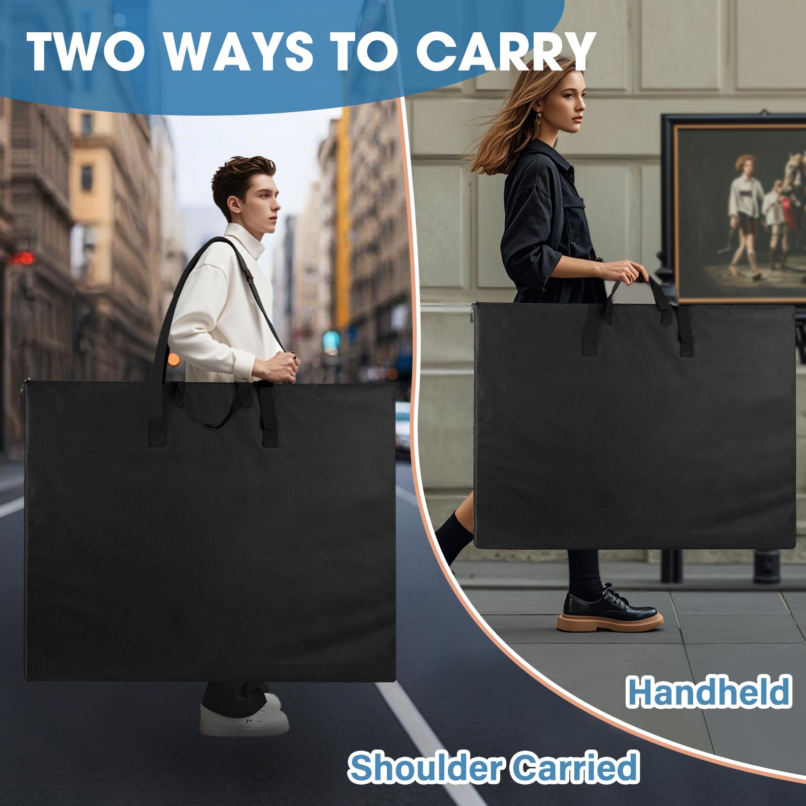 ZKOO Art Portfolio Bag, Light Weight Art Canvas Portfolio Case with Nylon Shoulder Strap, Carrying Storage Case for Artwork, Poster, Sketching, and Drawing (Compatible 18 * 24 Inch-Black)