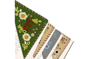 GENERIC Dalianlc 26 Letters Personalized Hand Embroidered Corner Bookmark Cute Flower Embroidery Corner Book Marker Handmade Stitched Felt Triangle Corner for Book Reading Lovers Gift (E, Summer)