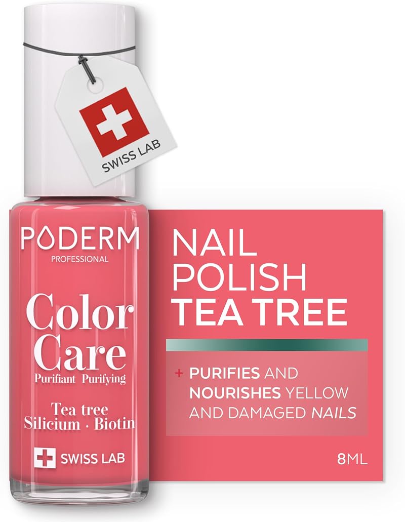 PODERM Nail Care Polish with Tea Tree Coral Pink 8ML Swiss Podiatrist