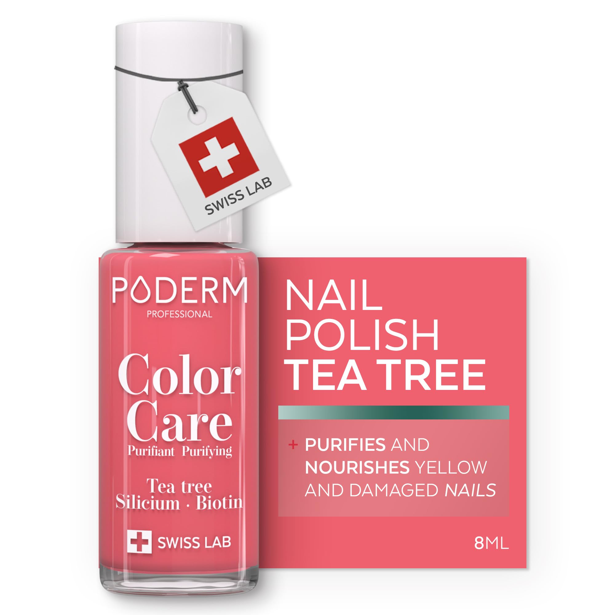 PODERM Swiss-Made Antifungal Nail Polish – Coral Pink | Breathable Treatment with Tea Tree, Silicon & Biotin | Strengthens, Repairs & Conceals Yellow, Brittle & Damaged Nails | Podiatrist-Developed