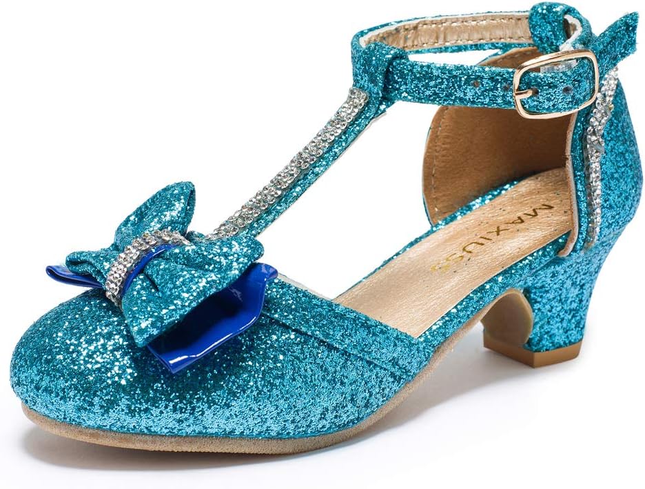 MAXIUSS Toddler/Little Kid Girls Blue Elsa Shoes Low Heels Dance Party Princess Shoes Girls Dress Shoes