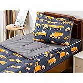 Aimuan Kids Zipper Bedding Car Construction Comforter Set for Boys Girls 3-Piece Twin Kid Bedding Set, Grey