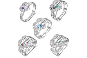 925 Sterling Silver Personalized Mothers Ring with 2 Birthstones Custom Engraved Name Engagement Wedding Promise Rings for Wo