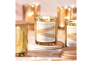 LAMORGIFT 15 Pack Glass Candle Jars With Lids (8oz, Gold) - Empty Containers for Making Candles - Mercury Glass Jars With 20 Pcs Labels - Accessories Included