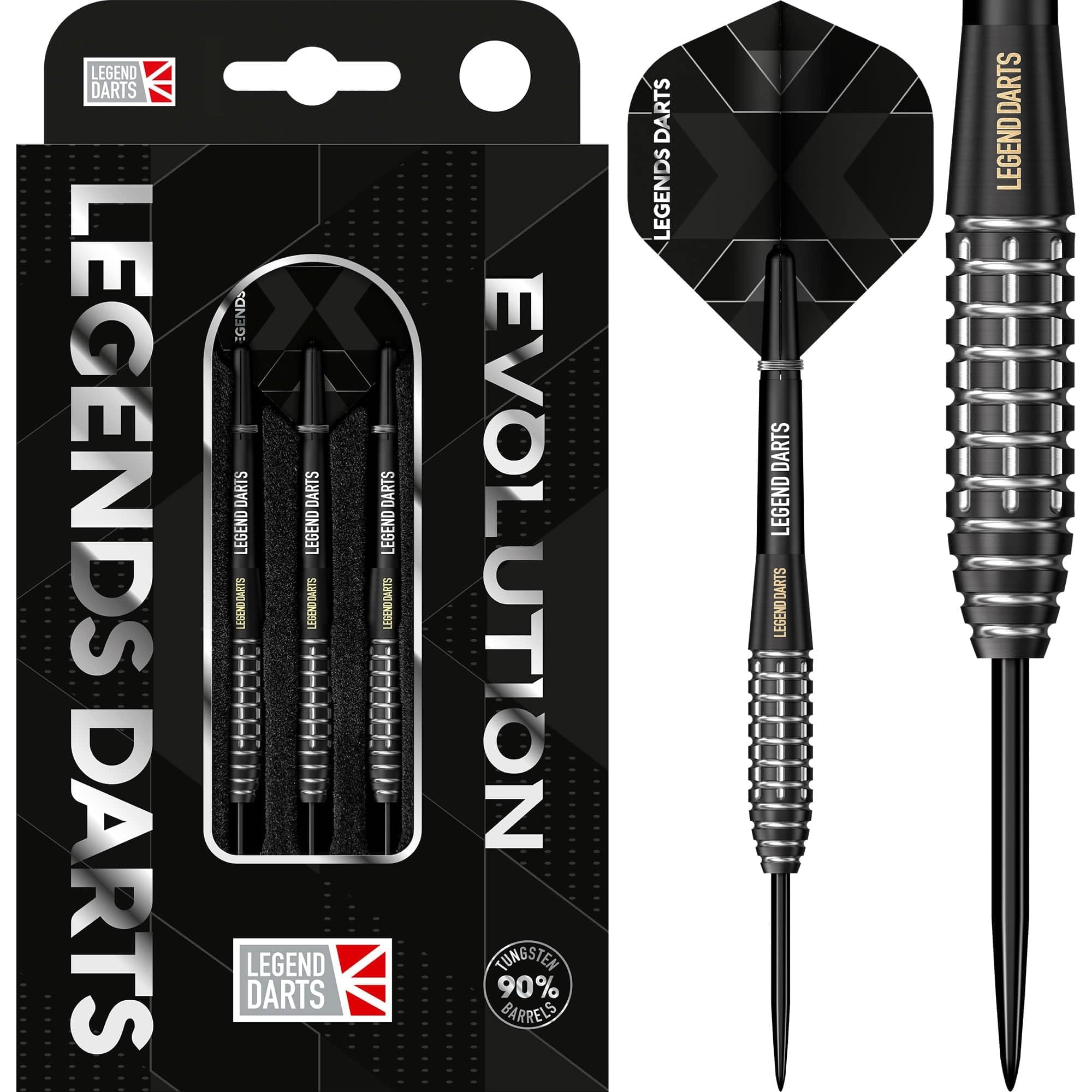 Legend Darts | Steel Tip Darts set | Evolution Series | B13 | Black | Grenade Bomb | Multiple Weights Available. (22, Grams)