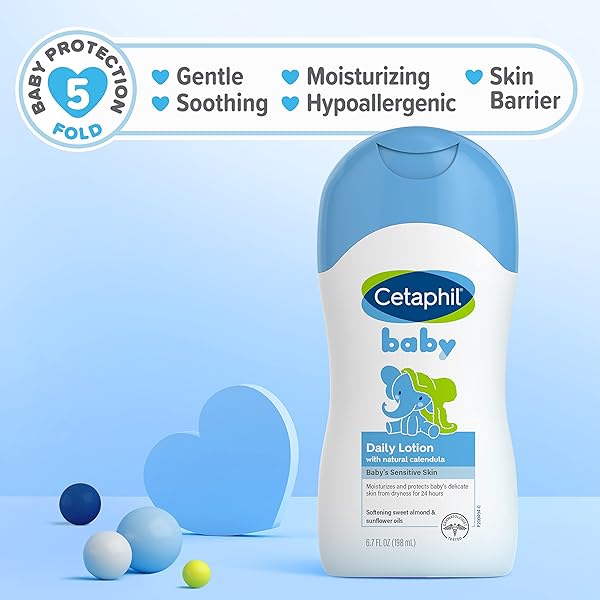 CETAPHIL BABY DAILY LOTION WITH ORGANIC CALENDULA, HYPOALLERGENIC, SWEET ALMOND & SUNFLOWER OILS,6.7 FL. OZ (PACKAGING MAY VARY)