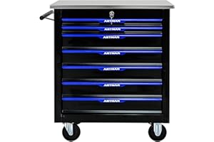 RYH 4/5/6/7 Drawers Rolling Tool Chest -Heavy Duty Mobile Metal Tool Box with Locking Wheels, with Stainless Steel Worktop, Garage Tool Storage Cabinet (Black-Blue, 7-Drawers 30.7" H×25.9" W)