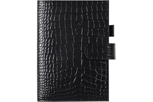 Moterm Leather A5 Notebook Cover - Fits Hobonichi Cousin, Stalogy and Midori MD Planners, with Pen Loop, Card Slots and Back Pocket (Croc-Onyx)