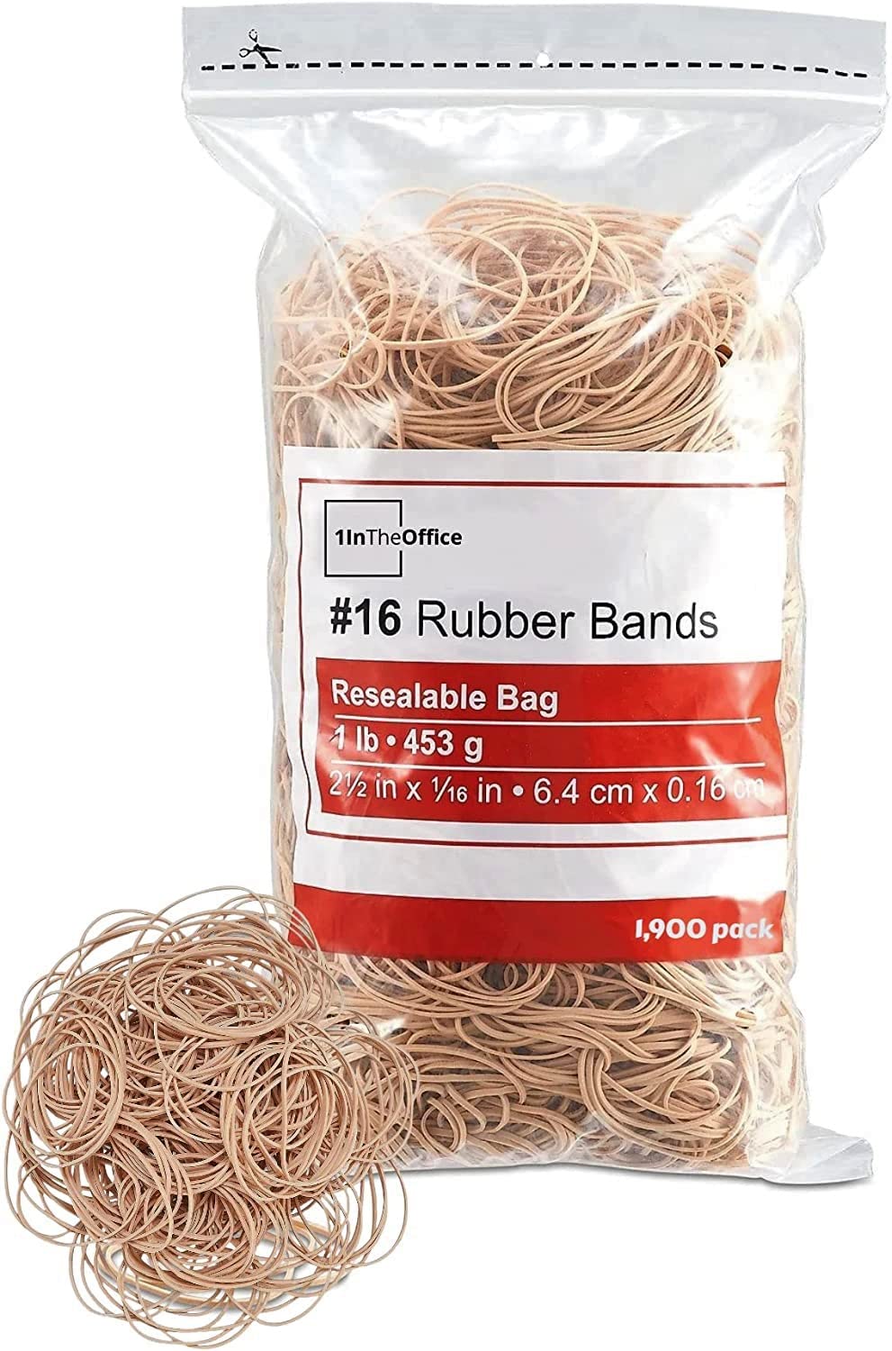 Photo 1 of 1InTheOffice Rubber Bands #16, Size16 Rubber Bands, Beige, 1 lb Box, (1,900/Pack)
