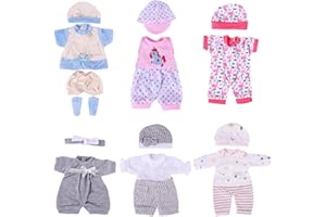 BABESIDE 6 Sets Baby Doll Clothes for 10-14 Inch Babydolls, 14 Pcs Bitty Babydoll Clothes Set with Hat for Realistic Baby Dolls Accessories Girl