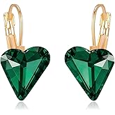 Trendy Austrian Crystal Heart Drop Leverback Earrings for Women 14K Rose Gold Plated Hypoallergenic Jewelry Gifts