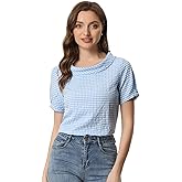 Allegra K Women's 1950s Round Collar Short Sleeve Gingham Tops