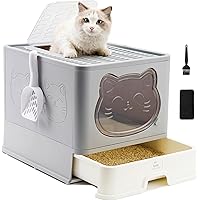 HelloMiao Fully Enclosed Cat Litter Box with Lid, Foldable Extra Large Cat Toilet, Drawer Type Cat Litter Tray with Plastic S