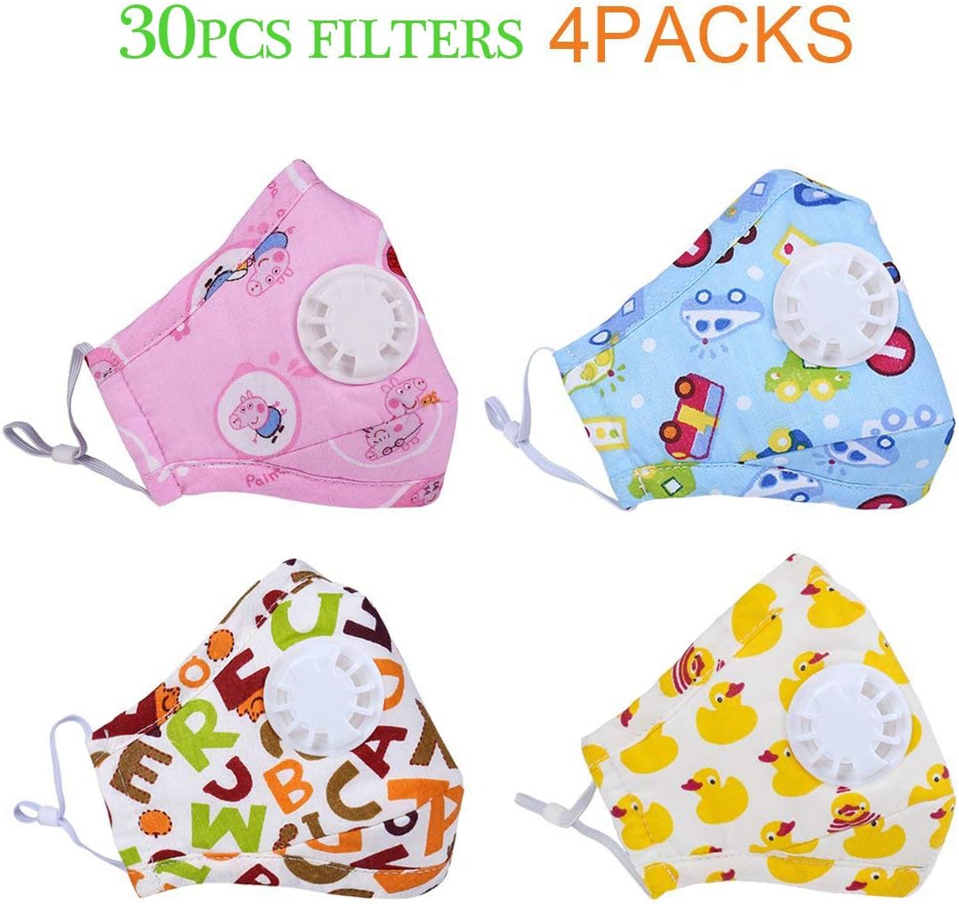 Doteonhome N95 Mask for Kids with Valve Replaceable Filter Dustproof Mouth Mask 4 Pack + 20 Filters