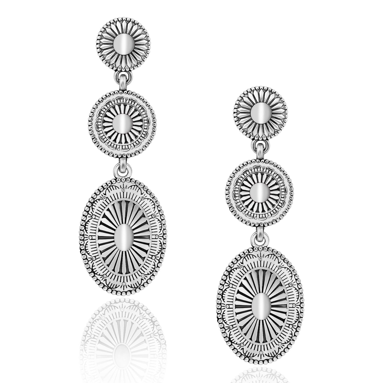 Photo 1 of ***The description is a reference***Mintolex Boho Western Earrings for Women Vintage Concho Statement Gold Silver Turquoise Earrings Western Jewelry Gifts for Womens Country Concert Outfits, Silver B