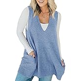 Saodimallsu Womens Sleeveless Sweater Vest V Neck Casual Loose Knit A Line Flattering Tunic Top with Pockets