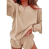 SELINK Women 2 Piece Outfits Sweatsuit Casual Long Sleeve Pullover and Shorts Sets Travel Tracksuit