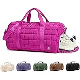 DOYOGI Quilted Gym Bag for Women,Duffle Bag for Travel with Wet Pocket,Carry on Weekender Bags for Women,Travel Bag with Shoe Compartment (Rose red)