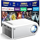 Mini Projector with WiFi and Bluetooth, Outdoor Portable Mini Projector for iPhone Supports 1080P with Built-in Speaker, Movie Projector for Home Theater Compatible with iOS/Android/PC/TV Stick/HDMI