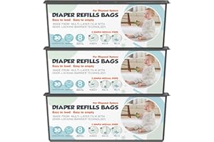ZIPPLAND Diaper Pail Refills Bags with 30 Bags Compatible with Genie Easy Roll Signature and Platinum Diaper Pails, 7-Layer Odor-Barrier Technology, 3 Pack (90 Bag)