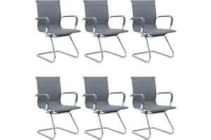 BESTANO Office Guest Chairs Reception Chairs Waiting Room Chairs Set of 6 Conference Room Chairs with Mid Back, Modern PU Leather Desk Chairs, Grey