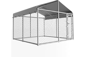 HEASON 10 x 10 x 6 ft Outside Dog Kennel Outdoor Large with Roof, Enclosure with Roof, Outdoor Heavy Duty Dog Run Pens House Pet Playpen with Galvanized Chain Link