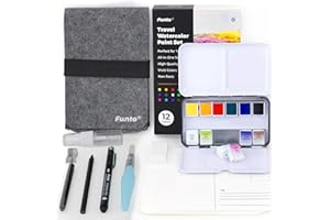 Funto Travel Watercolor Set, 12-Color Paint, 10 Premium Postcards, Brush, Brush Pen, Fineliner, Pencil, Painting Set for Adults, Beginner, and Artists