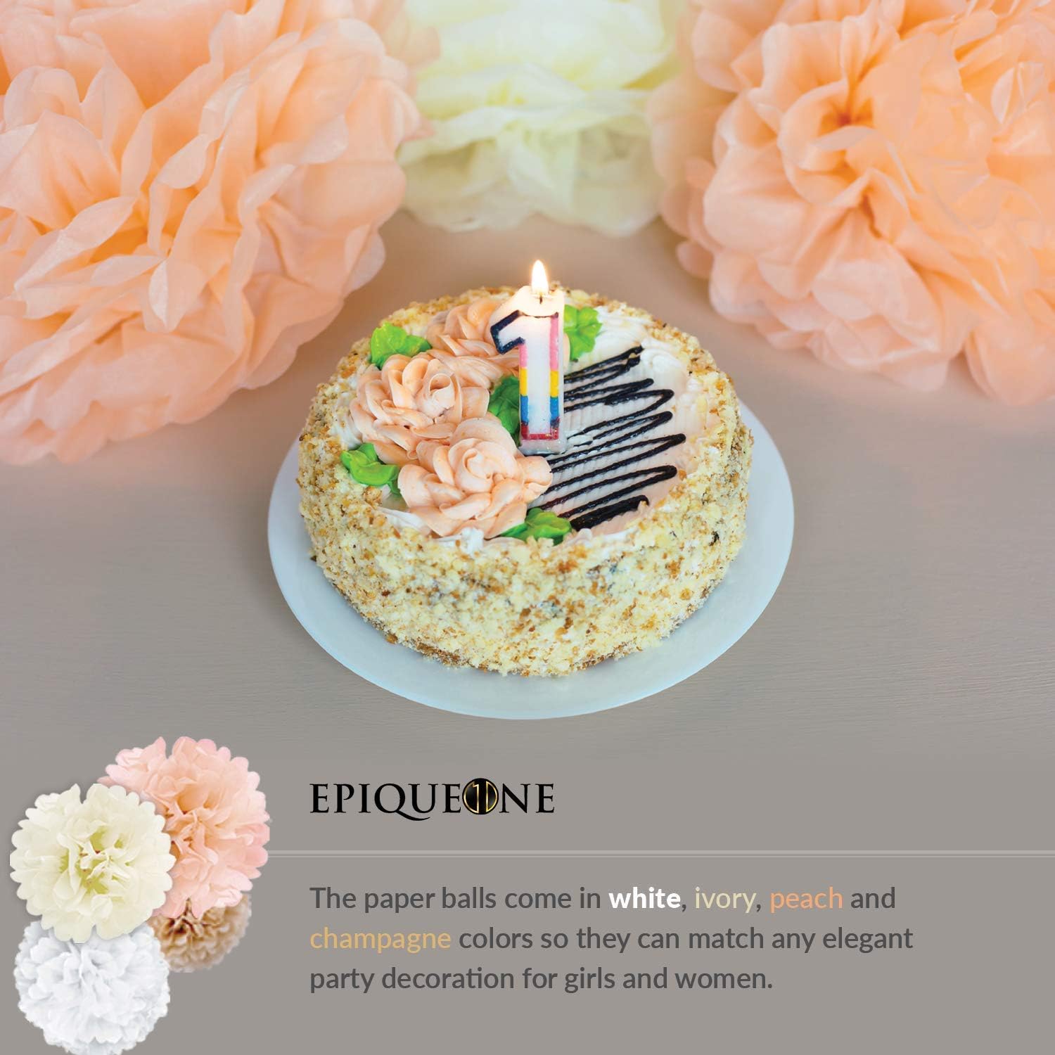 EpiqueOne 20-Piece Party Decoration Kit – Hanging Tissue Paper Pom Poms for Weddings and Other Special Occasions – Easy to Assemble and Install – Colors: White, Ivory, Peach and Champagne: Health & Personal Care