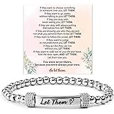 Let Them Diamond Beaded Stretch Bracelet Dainty Self Worth Motivational Stainless Steel Engraving Bracelets Crystal Energy Friendship Bracelet Jewelry Gifts for Women Men