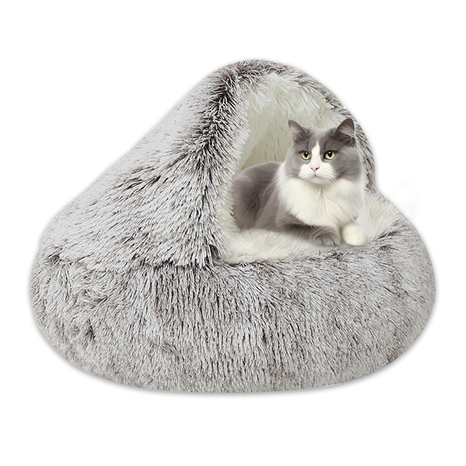 YIGAARUI Calming Dog Bed Fluffy Plush Pet Bed under 10kg，Large Cave Dog Bed Washable Non-Slip Cat Nest Pod Windproof，Cozy Indoor Cave Bed For Kitten Dog Non-slip Bottom (coffee, 50CM)