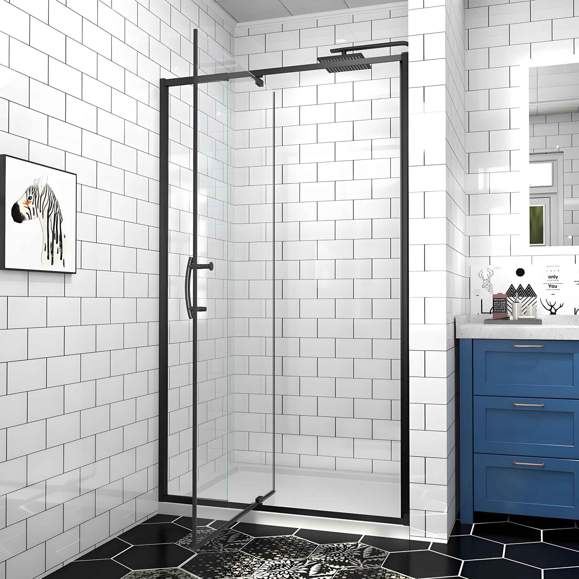 Photo 1 of Rodkedc 38-42" W x 71" H Pivot Glass Shower Door,1/4"(6mm) Thick Clear SGCC Tempered Shower Glass Door,Matte Black Shower Door,Reversible Installation