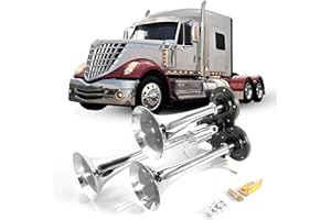 YUANJUFITT 6.5/9/11.8 inch Chrome Train Horn for Truck 3 Trumpet Air Horns 150DB Train Horns for Pickup Trucks 165/230/300mm Air Horn for Truck with 12V/24V Fast Response Solenoid Fit Boat/Yachts/Jeep/Busses/etc