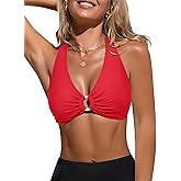 GRAPENT Bikini Top for Women Ruched O Ring Padded Adjustable Straps Bathing Suits Swim Tops Only Beach Vacation Clothes
