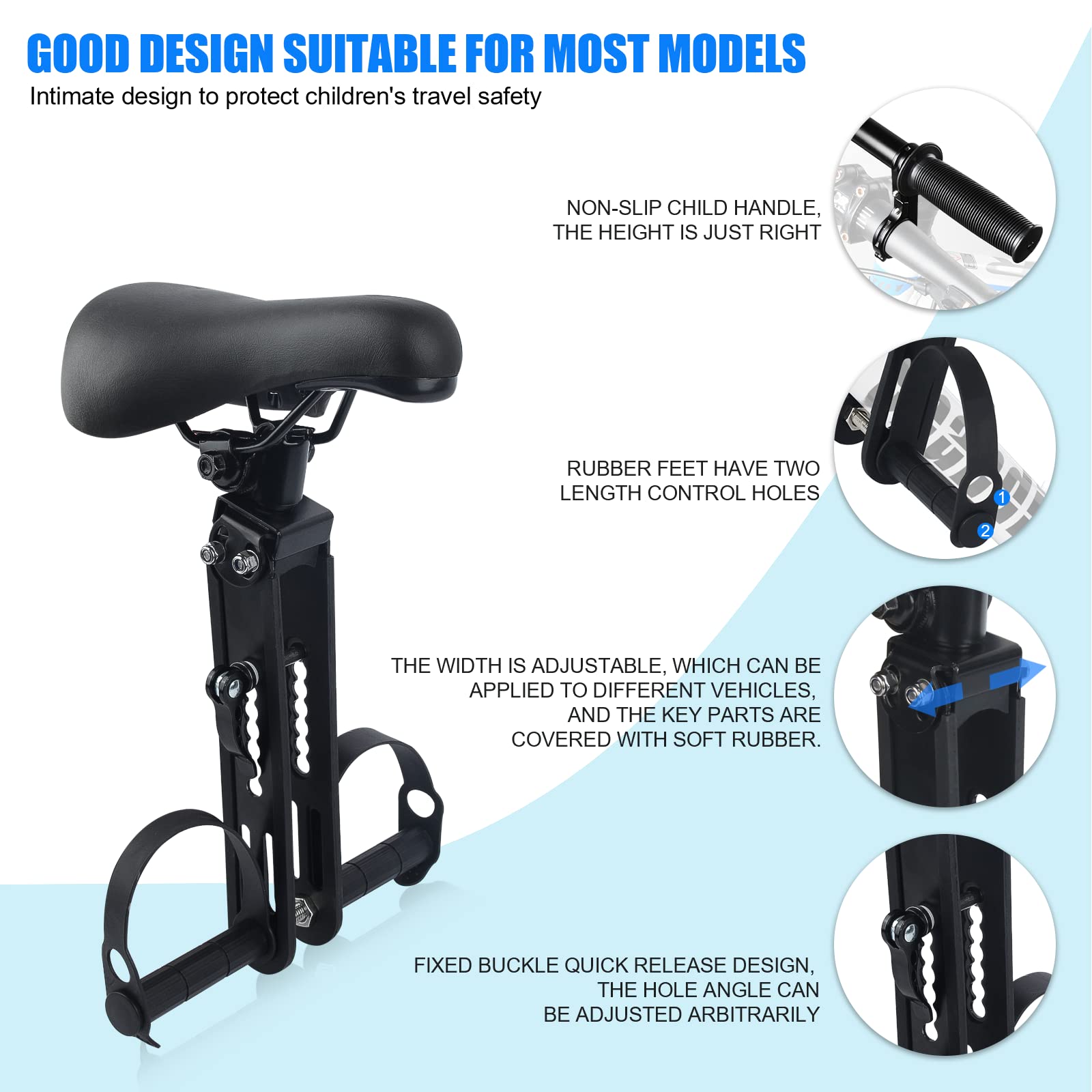 Child Bike Seat, Front Mounted Kids Bike Seat, Detachable Child Bicycle Seat, Children Bike Seat for Children 2~5 Years, Compatible with Most Mountain Bikes