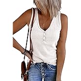Saodimallsu Womens V Neck Tank Tops Summer Ribbed Sleeveless Henley Shirts Casual Loose Button Up Cami Knit Tees