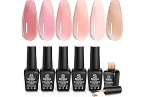BEETLES GEL POLISH Beetles Jelly Gel Nail Polish Set, 6 Colors Jelly Gel Polish Kit Nude Pink Neutral Nail Art Design Sheer Translucent Gel Nail Kits Soak Off Uv Nail Lamp Cured Nail Manicure Gift for Women