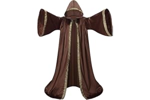 HAPNBCELE Velvet Wizard Robe Cloak with Hood Men Women, Sorcerer Renaissance Costume Medieval Cape Long Sleeve Halloween