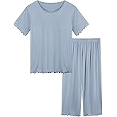 Joyaria Bamboo Viscose Pajamas Womens Short Sleeve Capri Pjs Set Cooling Lightweight Sleepwear S-XXL