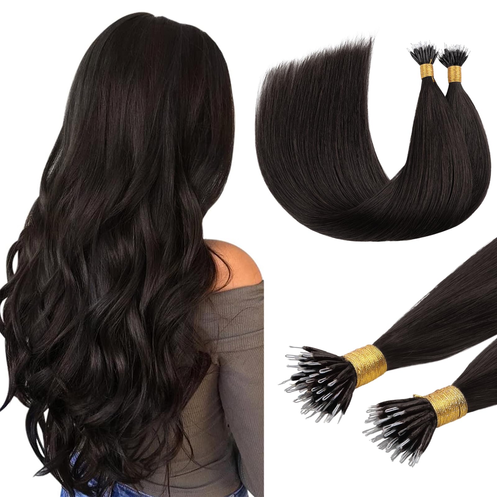 DOORES Nano Hair Extensions Real Human Hair, Dark Brown 22 Inch 50g 50s, Natural Remy Nano Ring Hair Extensions Cold Fusion — image 1