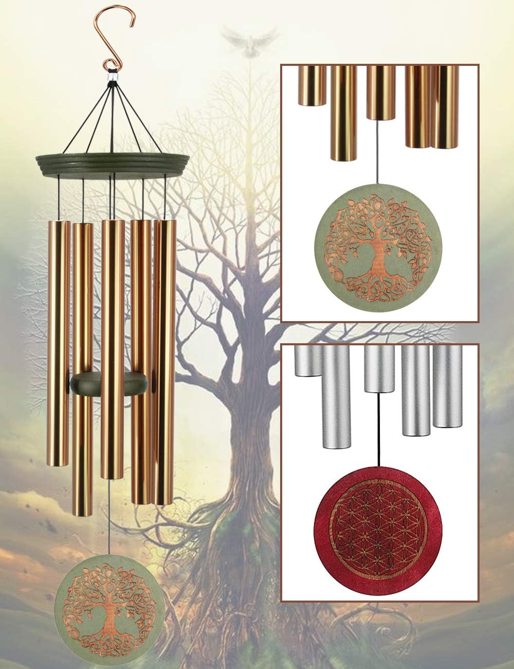 ASTARIN Wind Chimes Outdoor Deep Tone,36 Inch Large Memorial Windchimes for Loss of Loved One Engrave Tree of Life,Sympathy Wind Chimes Gifts for Mother,Garden Home Yard Hanging Decor: Kitchen & Dining