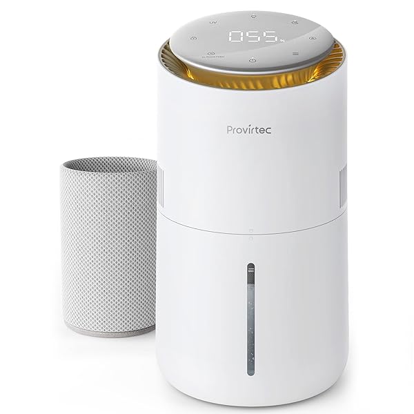 PROVIRTEC MISTFREE EVAPORATIVE HUMIDIFIER FOR BEDROOM, 3L NO WHITE DUST FOR SENSITIVE INDIVIDUALS, AUTO HUMIDITY CONTROL, WORKS WITH TAP WATER, NIGHT LIGHT, EASY CLEAN TANK FOR HOME & SMALL ROOM