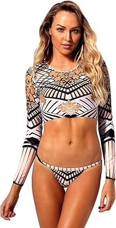 african print long sleeve swimsuit