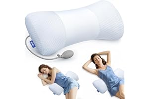 ZIKEE Inflatable Lumbar Support Pillow for Bed with Customized Lower Back Pain Relief & Support, Memory Foam Back Support for Side & Back Sleeping, Bed Pillow for Driving, Resting, Breathable Cover