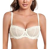 DotVol Women's Push Up Unlined Lace Sheer Underwire Multiway Everyday Bra