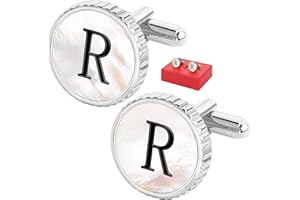 TAIGRAMA Cuff Links Mens Golden Silver Gunmetal Black, Cufflinks for Men Custom Initial Personalized Mother Of Pearl Mens Cufflink for Shirt Golden Silver Gunmetal Black Cuff Link Shirt for Wedding